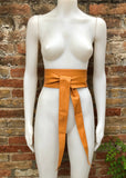 Light camel orange obi belt. Wrap belt in soft genuine leather. Wraparound waist belt. Wide style. Boho dress belt in light orange leather