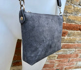 Suede leather bag in dark GRAY. Cross body bag, shoulder bag in GENUINE leather. Small leather bag in dark GRAY