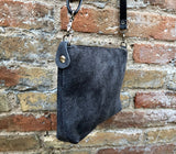 Suede leather bag in dark GRAY. Cross body bag, shoulder bag in GENUINE leather. Small leather bag in dark GRAY