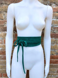 Dark teal green suede OBI belt, SASH in natural soft suede, green wrap waist belt. Wraparound soft obi belt. Very dark turquoise green.