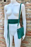 Small suede bag in teal GREEN with matching belt. Cross body bag + wrap belt set in soft genuine suede leather. Adjustable strap + zipper