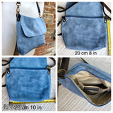 Messenger bag in genuine suede leather. Light brown cross body bag. Dark greyge suede bag with zipper and flap. Taupe brown suede purse