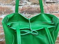 Shopper bag in GREEN. Genuine leather tote bag with ZIPPER. Laptop bag, office bag to carry your tablet or books. Large carry all hobo bag