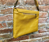 YELLOW genuine leather bag. Cross body / shoulder bag with adjustable strap, zipper and flap. Medium leather messenger. Mustard yellow purse