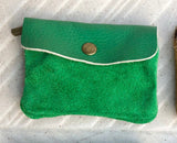 Small coin purse in genuine leather with 3 pockets, zipper and flap. Fits credit cards, coins, bills. Retro style soft leather wallet.