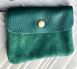 Small coin purse in genuine leather with 3 pockets, zipper and flap. Fits credit cards, coins, bills. Retro style soft leather wallet.