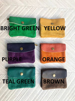 Small coin purse in genuine leather with 3 pockets, zipper and flap. Fits credit cards, coins, bills. Retro style soft leather wallet.