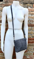 Suede leather bag in dark GRAY. Cross body bag, shoulder bag in GENUINE leather. Small leather bag in dark GRAY