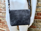 Suede leather bag in dark GRAY. Cross body bag, shoulder bag in GENUINE leather. Small leather bag in dark GRAY