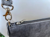 Suede leather bag in dark GRAY. Cross body bag, shoulder bag in GENUINE leather. Small leather bag in dark GRAY