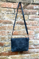 Suede leather bag in dark GRAY. Cross body bag, shoulder bag in GENUINE leather. Small leather bag in dark GRAY