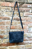 Suede leather bag in dark GRAY. Cross body bag, shoulder bag in GENUINE leather. Small leather bag in dark GRAY