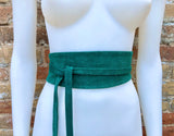 Dark teal green suede OBI belt, SASH in natural soft suede, green wrap waist belt. Wraparound soft obi belt. Very dark turquoise green.