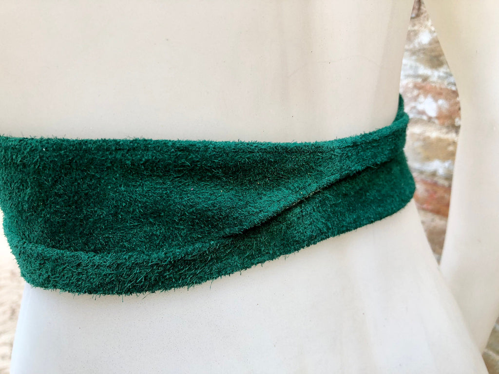 Dark teal green suede OBI belt, SASH in natural soft suede, green wrap waist belt. Wraparound soft obi belt. Very dark turquoise green.