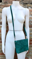 Small suede bag in teal GREEN with matching belt. Cross body bag + wrap belt set in soft genuine suede leather. Adjustable strap + zipper