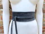 Small suede bag in DARK GRAY with matching belt. Cross body bag and OBI belt set in suede leather. Adjustable strap and zipper