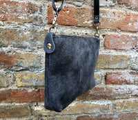 Small suede bag in DARK GRAY with matching belt. Cross body bag and OBI belt set in suede leather. Adjustable strap and zipper