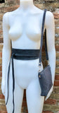 Small suede bag in DARK GRAY with matching belt. Cross body bag and OBI belt set in suede leather. Adjustable strap and zipper