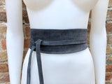 Gray suede OBI belt, wide wrap belt in soft suede,waist belt,soft leather belt, GREY sash, obi, boho belt, waist belt,gray wraparound belt