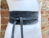 Gray suede OBI belt, wide wrap belt in soft suede,waist belt,soft leather belt, GREY sash, obi, boho belt, waist belt,gray wraparound belt