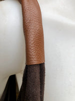 Slouch leather bag in dark brown suede. Genuine leather shoulder bag. Origami bag + camel brown leather accent. Large shopper. Brown purse