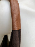 Slouch leather bag in dark brown suede. Genuine leather shoulder bag. Origami bag + camel brown leather accent. Large shopper. Brown purse