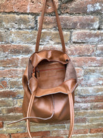 Tote leather bag in CAMEL brown. Soft natural GENUINE leather bag. Large brown leather bag.Tan brown shopper , Laptop bag. With ZIPPER.