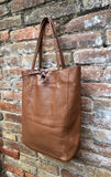 Tote leather bag in CAMEL brown. Soft natural GENUINE leather bag. Large brown leather bag.Tan brown shopper , Laptop bag. With ZIPPER.