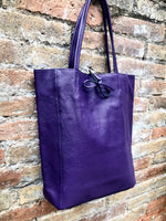 Tote leather bag in PURPLE. Soft natural GENUINE leather bag. Large purple leather shopper bag, Laptop bag. With ZIPPER. Purple purse