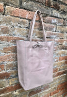 Tote leather bag in light pink. Soft natural GENUINE leather bag. Large dusty pink leather shopper bag, Laptop bag. With ZIPPER. Pink purse