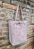 Tote leather bag in light pink. Soft natural GENUINE leather bag. Large dusty pink leather shopper bag, Laptop bag. With ZIPPER. Pink purse