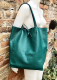 Tote leather bag in teal green. GENUINE leather shopper. Large carry all bag for your laptop, books. Dark green large leather purse