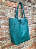 Tote leather bag in teal green. GENUINE leather shopper. Large carry all bag for your laptop, books. Dark green large leather purse
