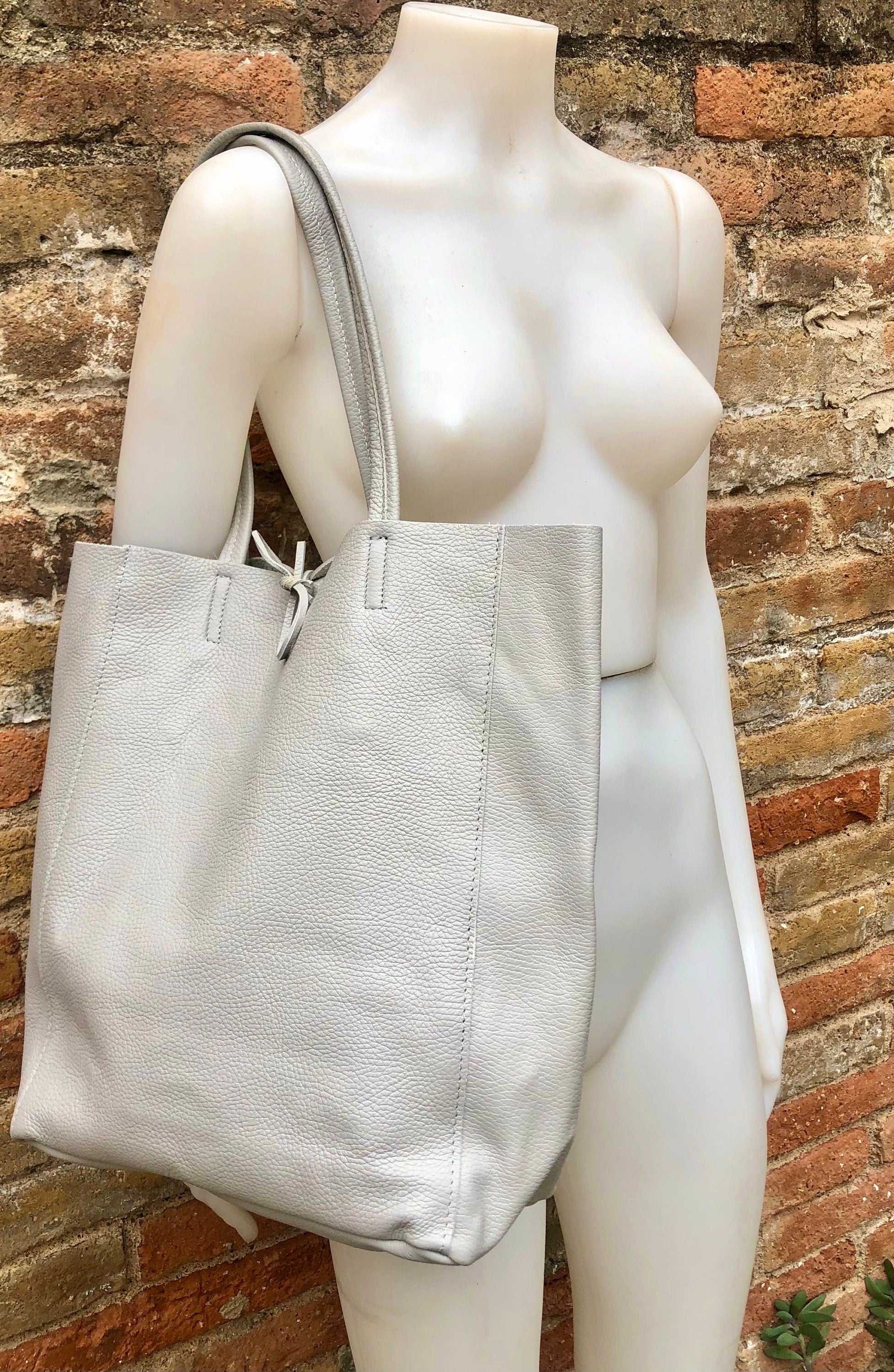 Tote leather bag in GRAY. Leather shopper in gray. Soft natural GENUINE leather . Large bag for your laptop, books. Gray leather shopper.