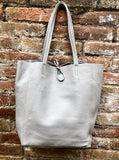 Tote leather bag in GRAY. Leather shopper in gray. Soft natural GENUINE leather . Large bag for your laptop, books. Gray leather shopper.