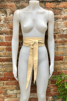 CREAM color obi belt. Wrap belt in soft genuine leather. Wraparound waist belt. Wide style. Boho dress belt in soft very light beige leather
