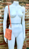 ORANGE suede leather bag. GENUINE leather crossbody / shoulder bag. Small suede bag with adjustable strap + zipper. Light orange purse