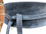 Small suede bag in DARK GRAY with matching belt. Cross body bag and OBI belt set in suede leather. Adjustable strap and zipper