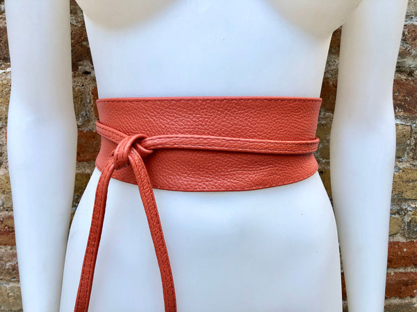 Obi belt in soft leather. Wrap belt in BURNT ORANGE. Waist belt in ORANGE. Wraparound belt. Burnt orange sash. Terracotta leather boho belts