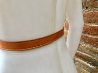 Leather 80s style obi belt . Wrap belt in camel BROWN. Waist belt in genuine leather. Saddle brown wraparound belt.Tobacco Brown dress belt