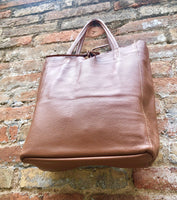 Tote leather bag in CAMEL brown. Soft natural GENUINE leather bag. Large brown leather bag.Tan brown shopper , Laptop bag. With ZIPPER.