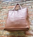 Tote leather bag in CAMEL brown. Soft natural GENUINE leather bag. Large brown leather bag.Tan brown shopper , Laptop bag. With ZIPPER.