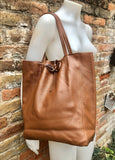 Tote leather bag in CAMEL brown. Soft natural GENUINE leather bag. Large brown leather bag.Tan brown shopper , Laptop bag. With ZIPPER.