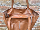 Tote leather bag in CAMEL brown. Soft natural GENUINE leather bag. Large brown leather bag.Tan brown shopper , Laptop bag. With ZIPPER.