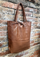 Tote leather bag in CAMEL brown. Soft natural GENUINE leather bag. Large brown leather bag.Tan brown shopper , Laptop bag. With ZIPPER.