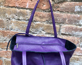 Tote leather bag in PURPLE. Soft natural GENUINE leather bag. Large purple leather shopper bag, Laptop bag. With ZIPPER. Purple purse