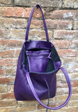 Tote leather bag in PURPLE. Soft natural GENUINE leather bag. Large purple leather shopper bag, Laptop bag. With ZIPPER. Purple purse