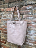 Tote leather bag in light pink. Soft natural GENUINE leather bag. Large dusty pink leather shopper bag, Laptop bag. With ZIPPER. Pink purse