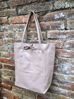 Tote leather bag in light pink. Soft natural GENUINE leather bag. Large dusty pink leather shopper bag, Laptop bag. With ZIPPER. Pink purse