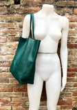 Tote leather bag in teal green. GENUINE leather shopper. Large carry all bag for your laptop, books. Dark green large leather purse
